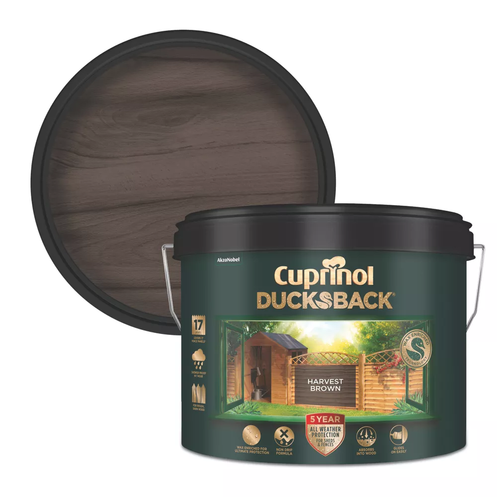 Cuprinol Ducksback Shed & Fence Paint Harvest Brown 9Ltr Cuprinol Ducksback Shed & Fence Paint Harvest Brown 9Ltr -Harris Paint Store 21197 P