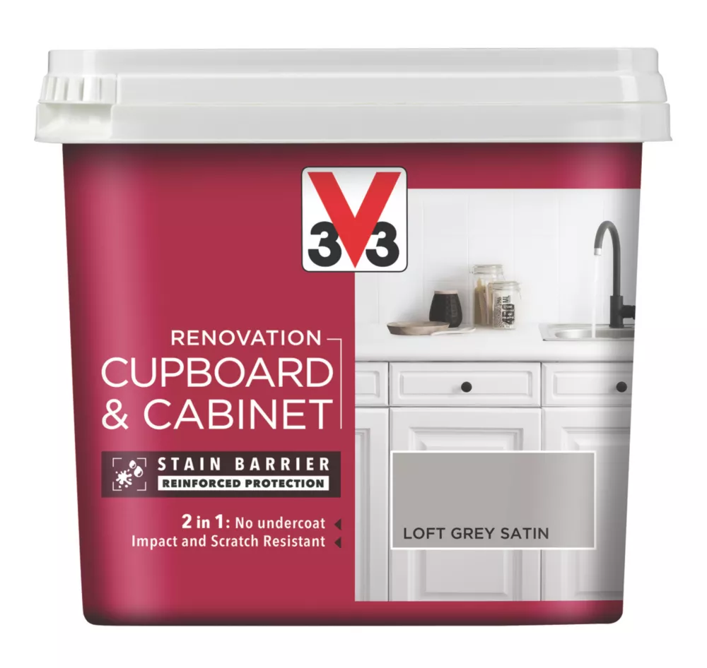 V33 Satin Loft Grey Trim Cabinet Paint 750ml V33 Satin Loft Grey Trim Cabinet Paint 750ml -Harris Paint Store 567GV A1