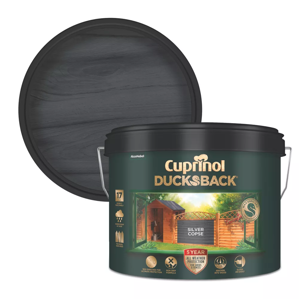 Cuprinol 5-Year Ducksback Water-Based Fence Treatment Silver Copse 9Ltr Cuprinol 5-Year Ducksback Water-Based Fence Treatment Silver Copse 9Ltr -Harris Paint Store 8828R P