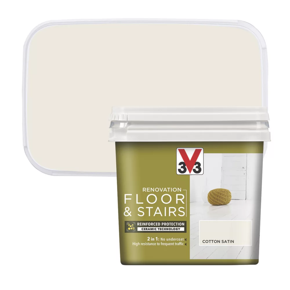 V33 Satin Cotton Off-White Acrylic Floor & Stair Paint 750ml V33 Satin Cotton Off-White Acrylic Floor & Stair Paint 750ml -Harris Paint Store 983GX A1