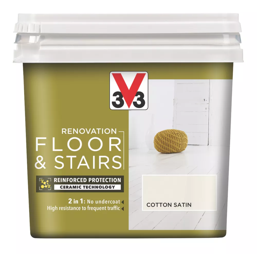 V33 Satin Cotton Off-White Acrylic Floor & Stair Paint 750ml V33 Satin Cotton Off-White Acrylic Floor & Stair Paint 750ml -Harris Paint Store 983GX P